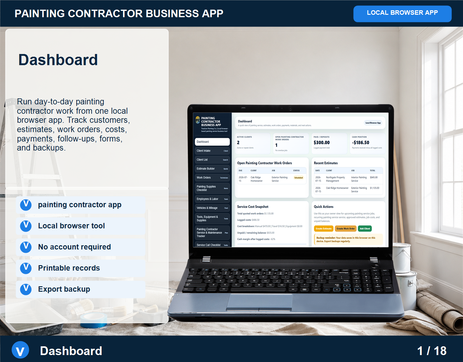 Painting Contractor business app Painting Contractor screen for service workflow management